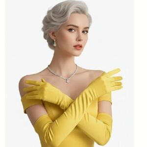 Elegant Yellow Satin Women's Opera Elbow Gloves NWT